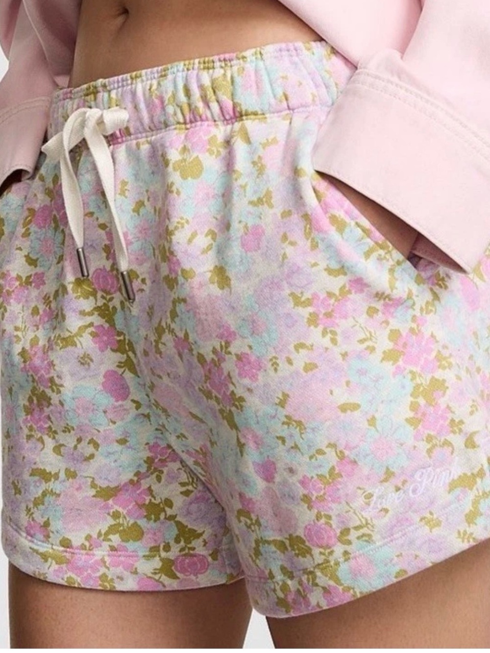 Victoria’s Secret PINK Campus Fleece Heather Floral Roll-down Shorts X-Large